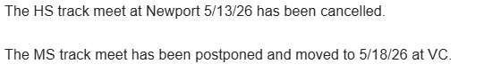 track meet canceled with reschedule date